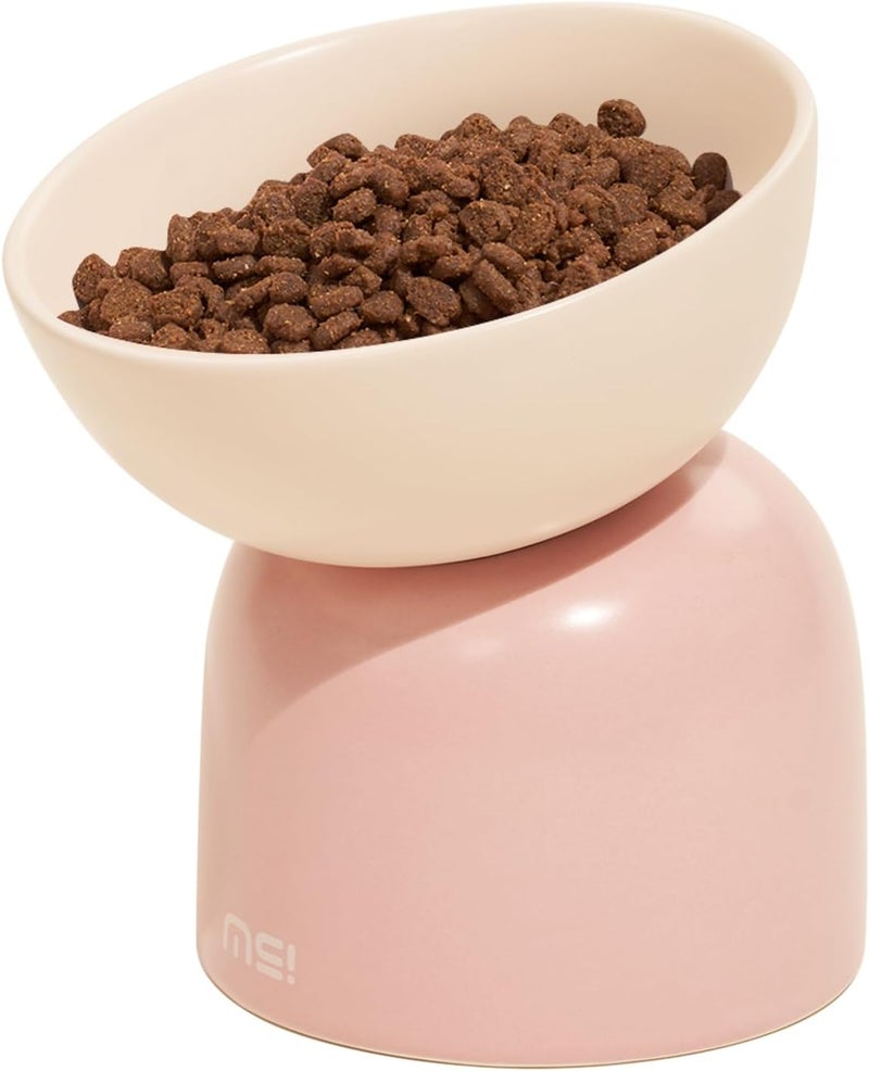 MS!MAKE SURE Elevated Ceramic Cat Food Bowl - 5.5" Wide Dish for Whikser Friendly, 6.6" Height for Easy Feeding, Lead & Cadmium Free, Durable Raised Cat Food Bowls, Pink - Image 1